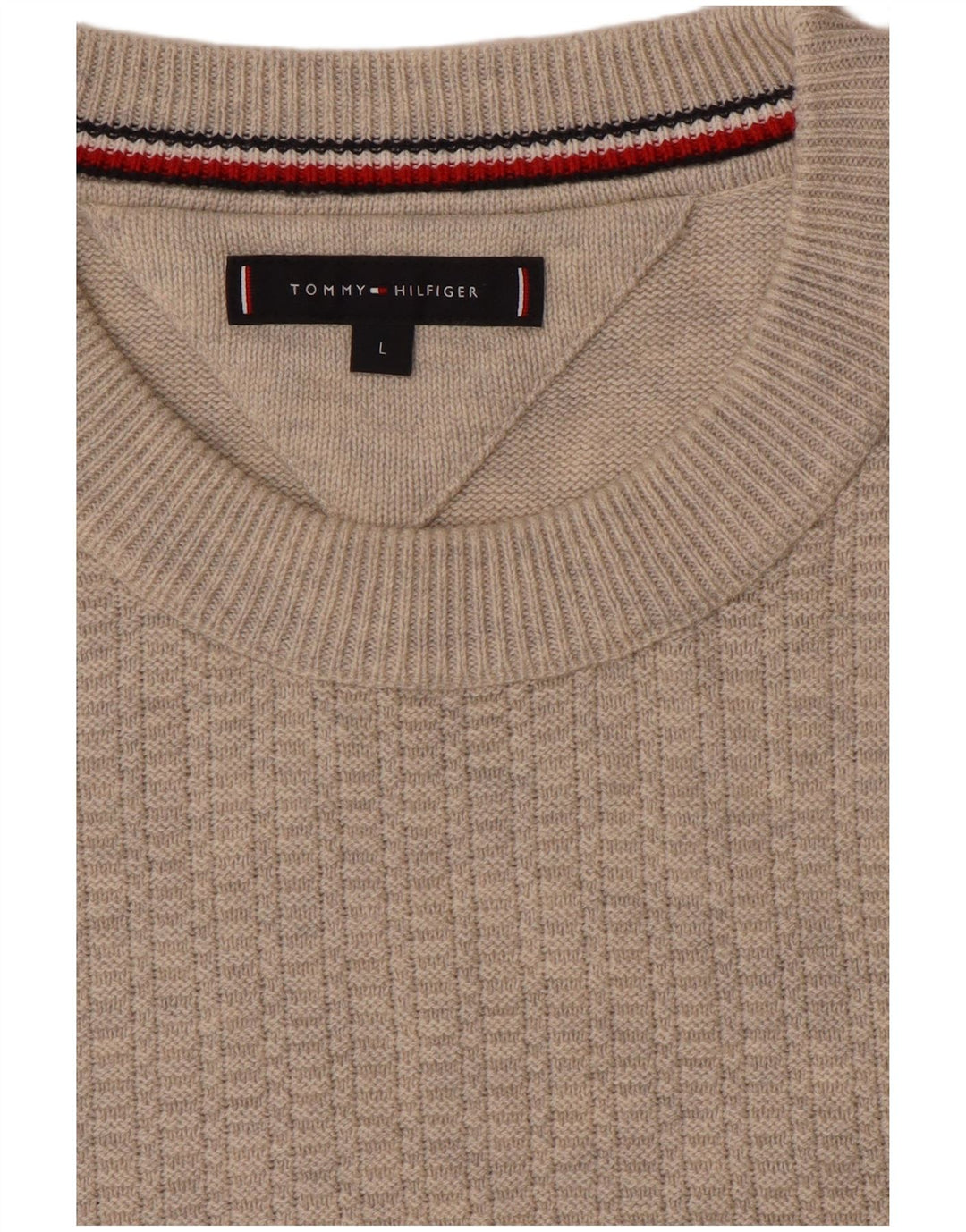 Tommy Hilfiger Herren-Pullover mit Rundhalsausschnitt, Größe L, Beige