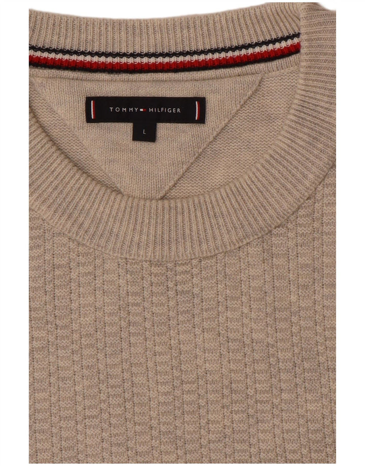 Tommy Hilfiger Herren-Pullover mit Rundhalsausschnitt, Größe L, Beige
