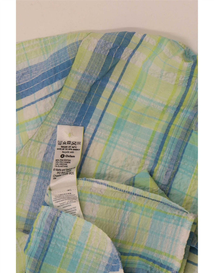 Marks & Spencer Damen Kurzarmhemd UK 22 3XL Grün kariertes Polyester