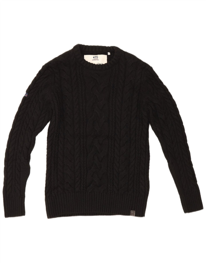 Superdry Herren-Pullover mit Rundhalsausschnitt, groß, aus schwarzem Acryl