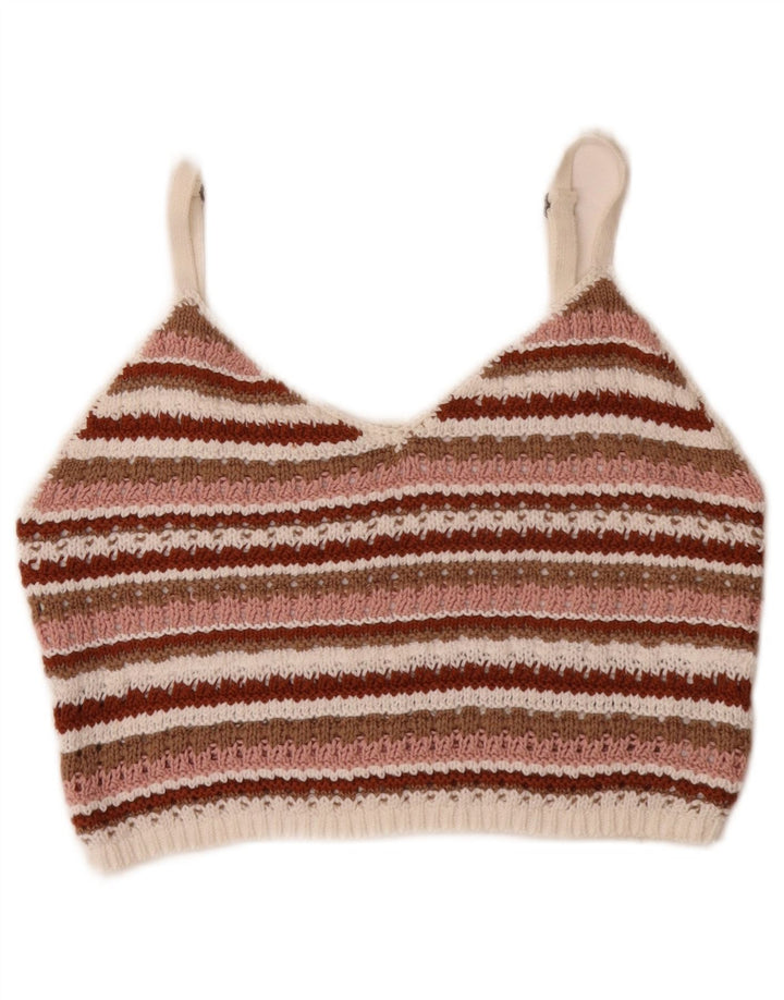 Hollister Damen Strick-Crop-Top UK 12 Medium Mehrfarbig gestreift aus Baumwolle