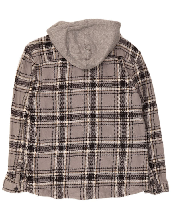 Tom Tailor Herren-Flanellhemd mit Kapuze, entspannte Passform, XL, grau, kariert, Baumwolle