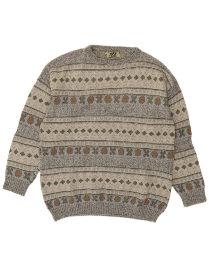 Vintage Herren Pullover mit Rundhalsausschnitt, mittelgrau, geometrisch