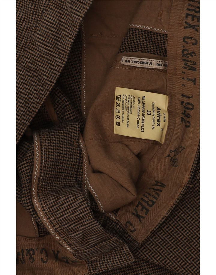 AVIREX Herren gerade Chinohose W33 L32 braune Hahnentritt-Baumwolle