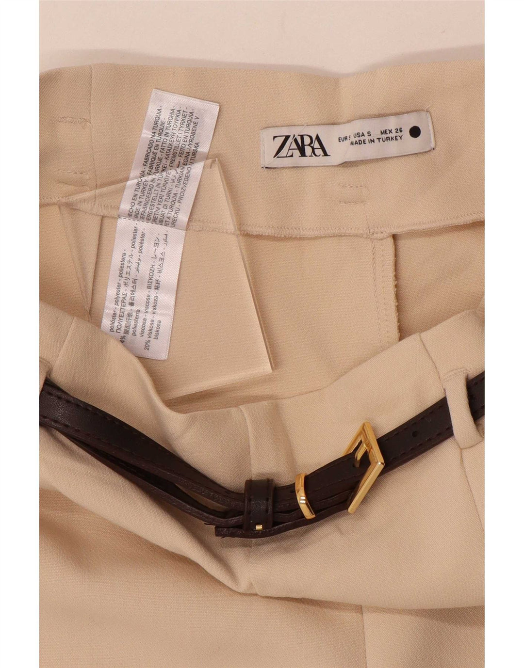 Zara Damen-Hose mit weitem Bein, kurz geschnitten, Größe S, W26, L25, Beige, Polyester