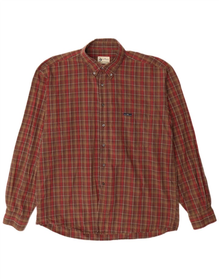 Sergio Tacchini Herrenhemd 2XL braun kariert Baumwolle