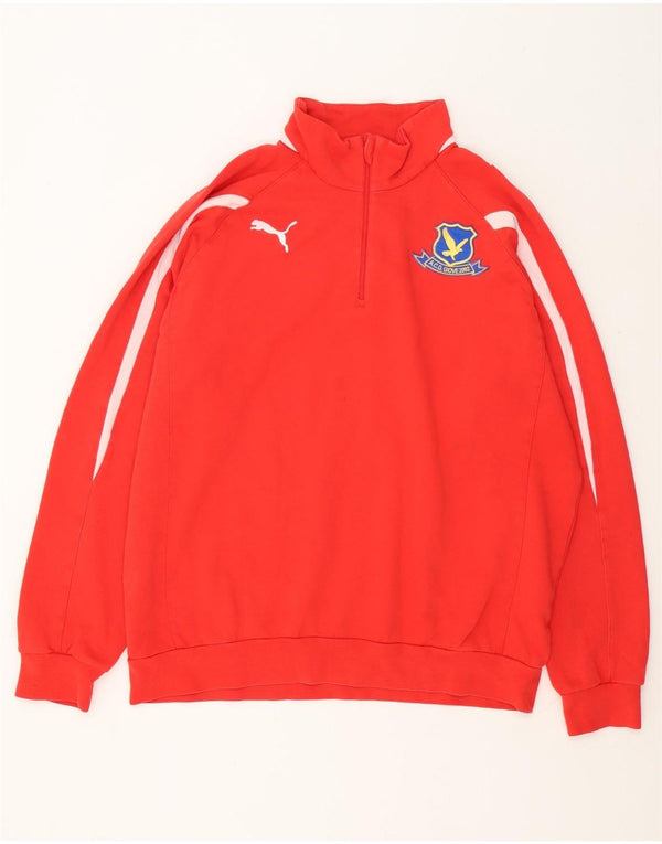 Puma Herren-Sweatshirt mit Reißverschluss am Hals, groß, rot, Colourblock-Baumwolle