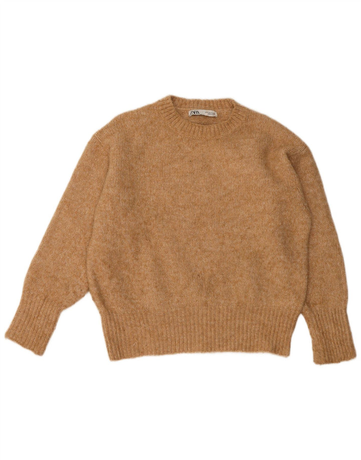 Zara Damen-Pullover, übergroß, Rundhalsausschnitt, Gr. 10, Größe S, Beige, Polyester