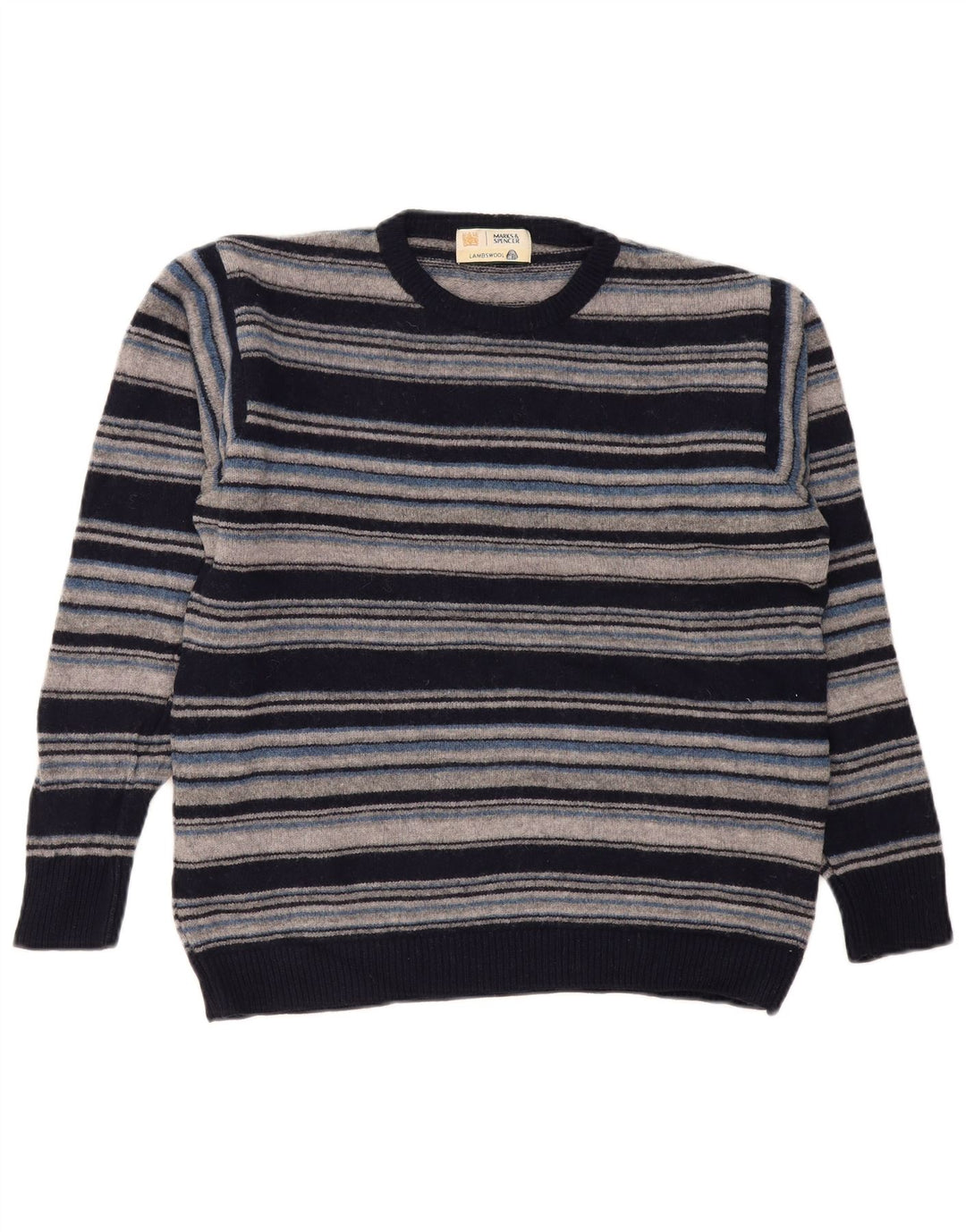 Marks & Spencer Herren-Pullover mit Rundhalsausschnitt, mittleres Marineblau gestreift
