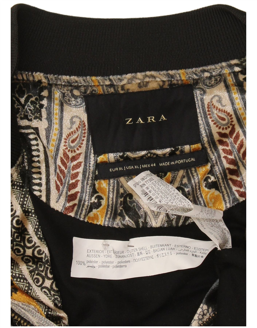 Zara Damen Bomberjacke UK 18 XL Mehrfarbiges Paisley-Polyester