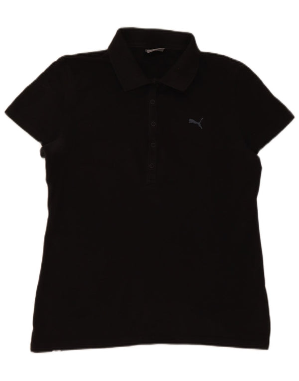Puma Damen Poloshirt UK 14 Large Schwarz Baumwolle