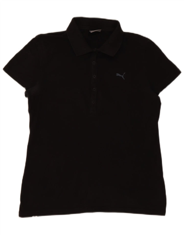 Puma Damen Poloshirt UK 14 Large Schwarz Baumwolle