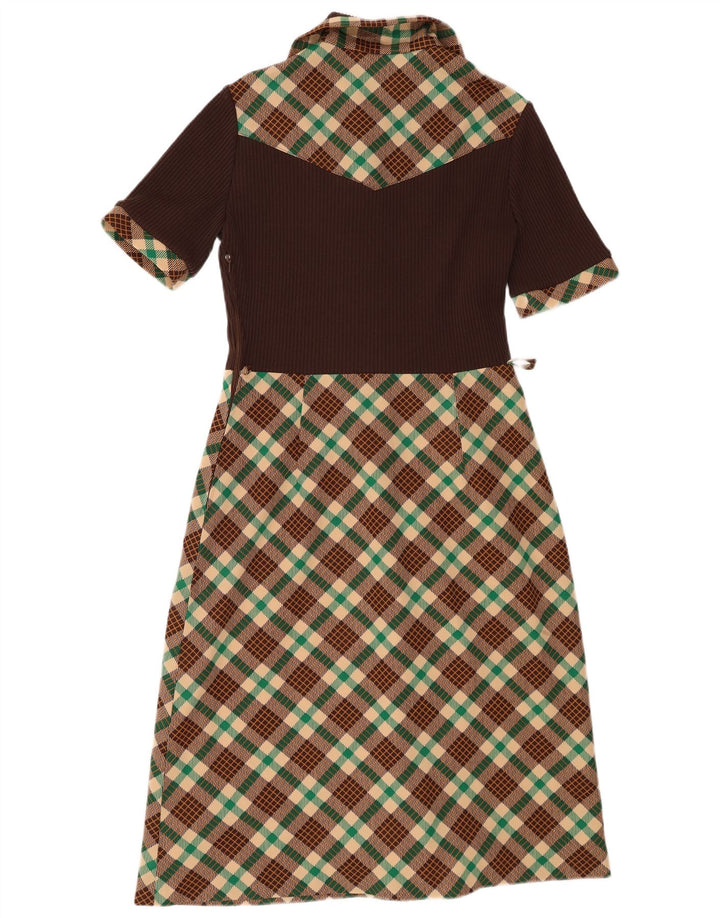 Vintage Damen A-Linie Kleid UK 10 Small Brown Check