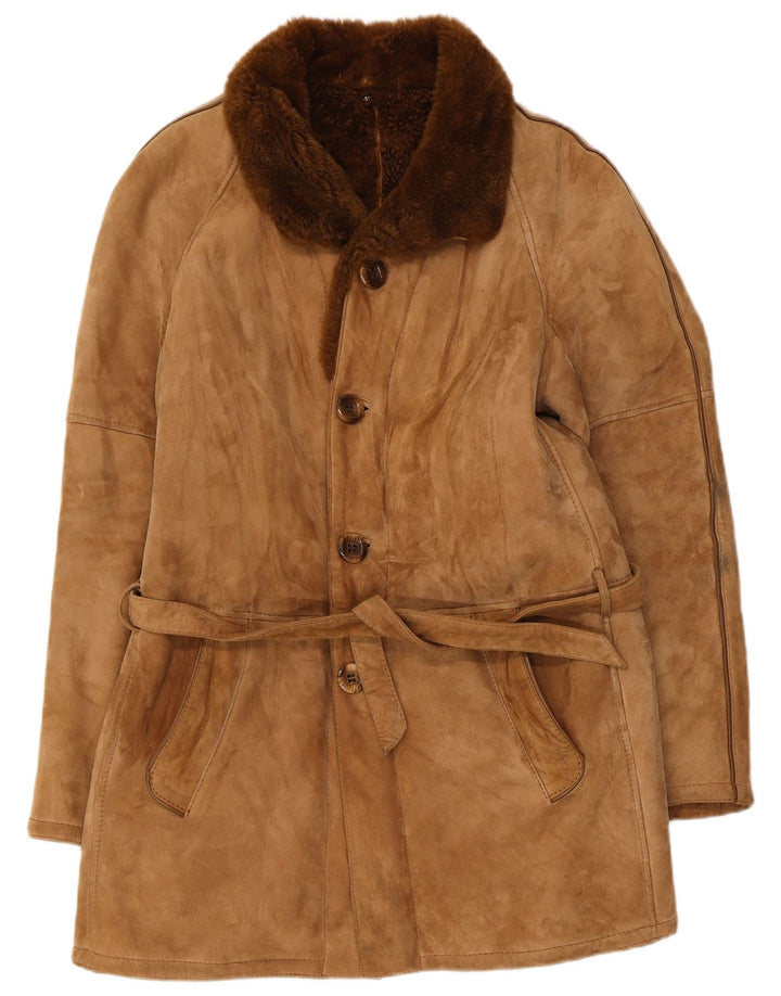 Vintage Herren Shearling Overcoat IT 48 Medium Beige
