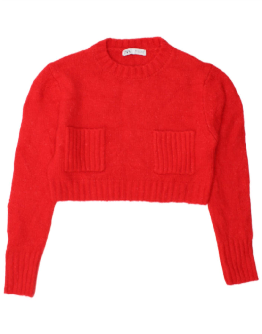 Zara Damen Crop Crew Neck Pullover Pullover UK 10 Small Rot