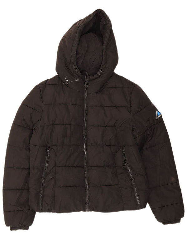 Superdry Wattierte Damenjacke mit Kapuze, UK 14, Größe L, Schwarz, Polyester