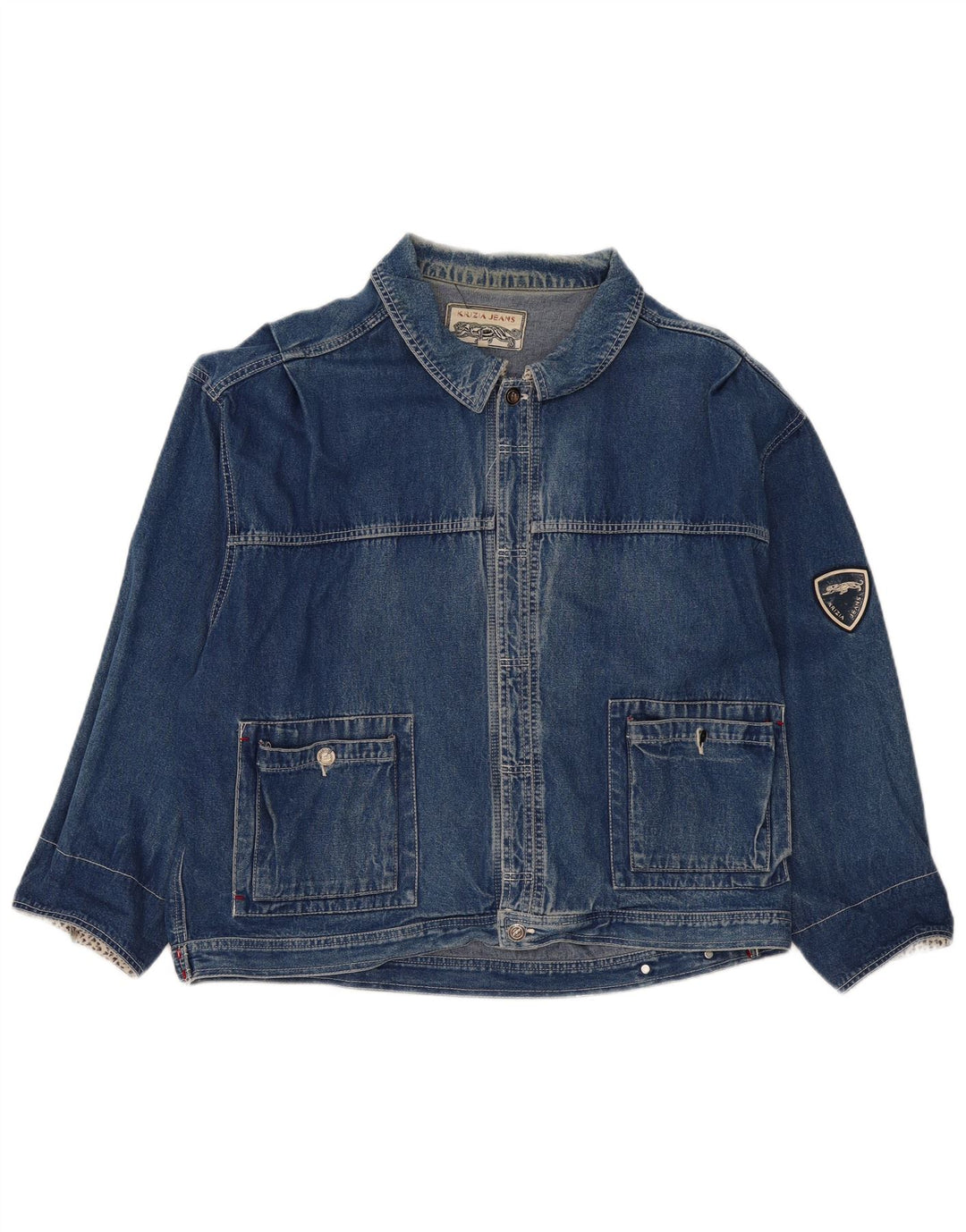 Krizia Herren-Jeansjacke in Übergröße, Größe UK 14, Mittelblau