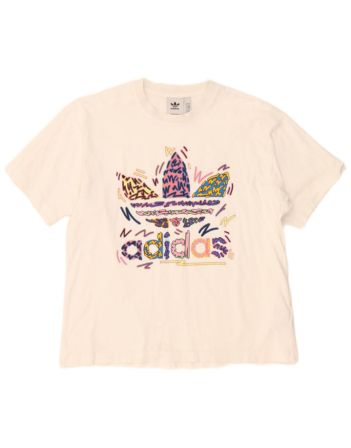 Adidas Herren Grafik-T-Shirt-Oberteil aus mittelweißer Baumwolle