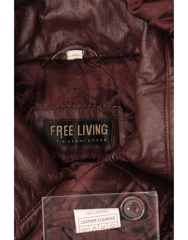 Vintage Damen Übergroßer Ledermantel mit Kapuze IT 50 XL Kastanienbraunes Leder