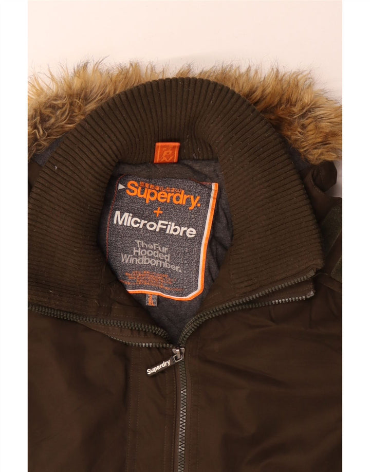 SUPERDRY Mens Windbomber Hooded Bomber Jacket UK 46 3XL Khaki Cotton