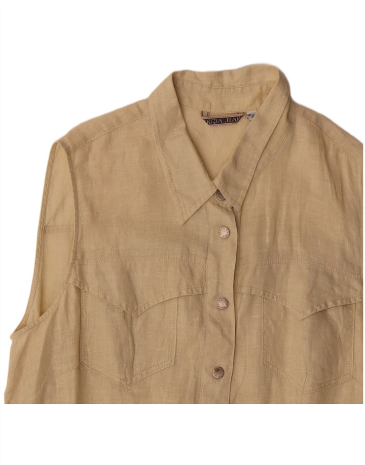 Krizia Jeans Damen Grafik-Ärmelloses Hemd UK 14 Large Gelb