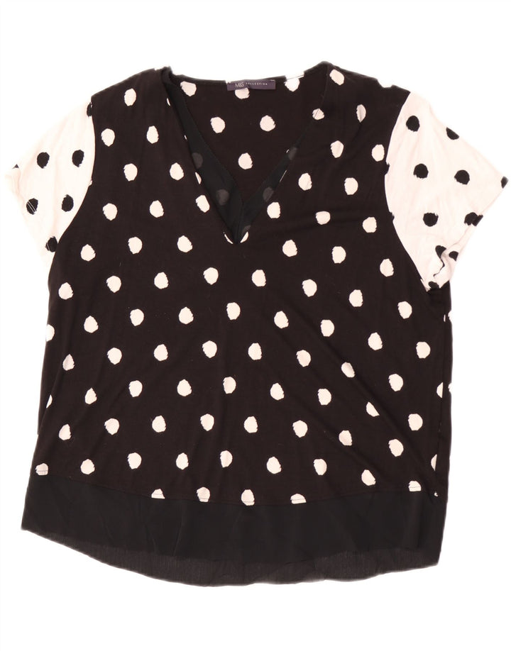 Marks & Spencer Damen-Blusenoberteil, UK-Größe 44, Größe L, schwarze Viskose mit Punkten