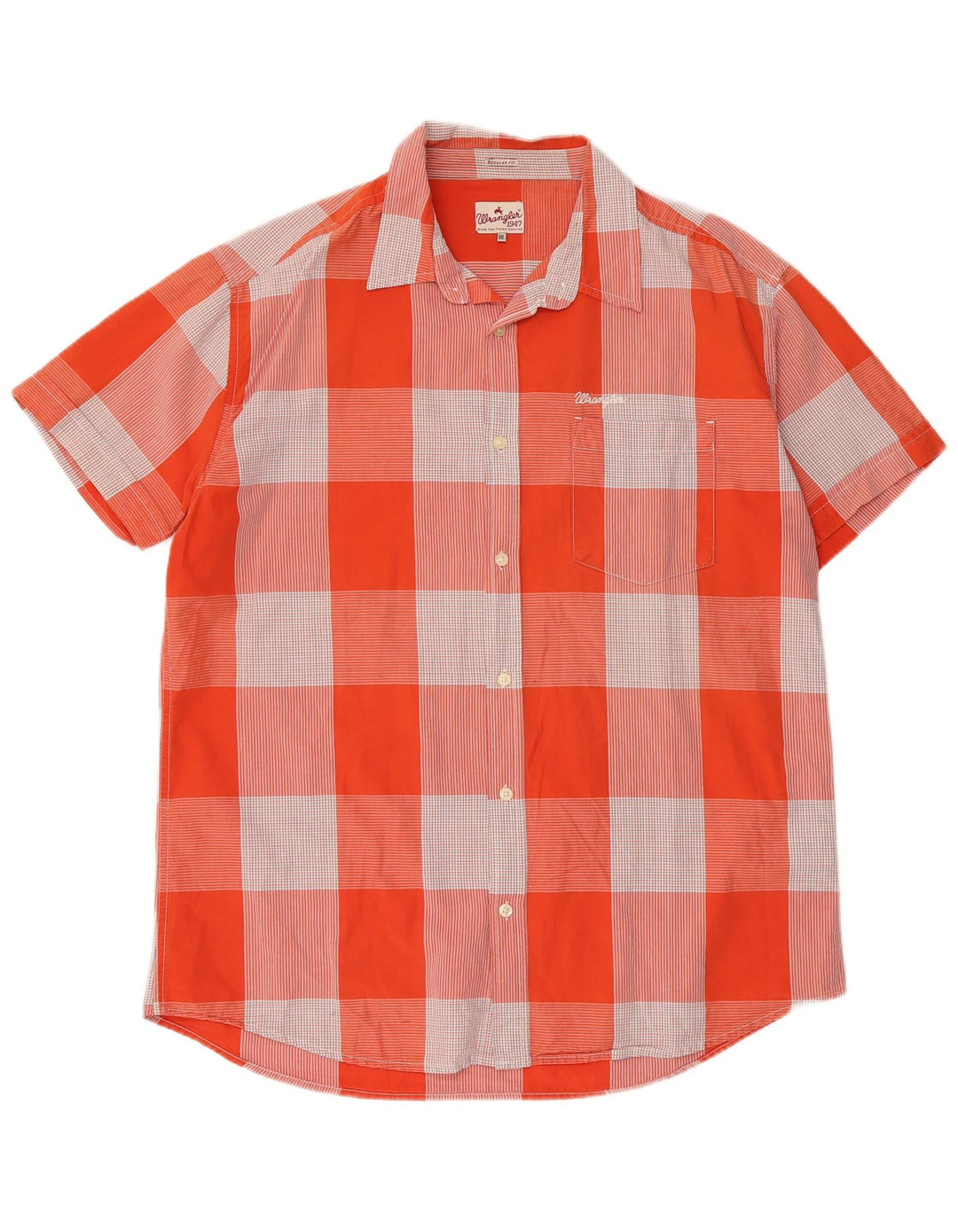 Wrangler Herren-Hemd, kurzärmelig, reguläre Passform, 2XL, orange kariert, Baumwolle