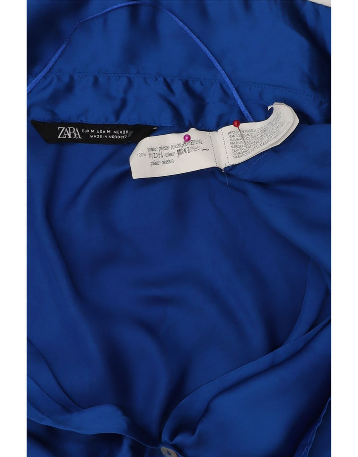ZARA Damen Hemdbluse UK 14 Mittelblaues Polyester
