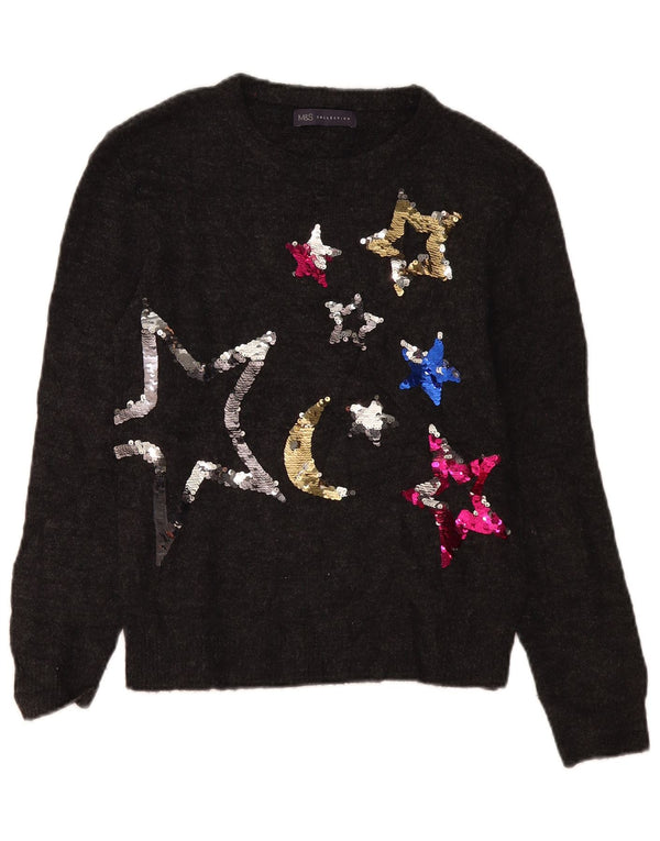 Marks & Spencer Damen-Pullover mit grafischem U-Boot-Ausschnitt, Gr. 10, Größe S, Grau