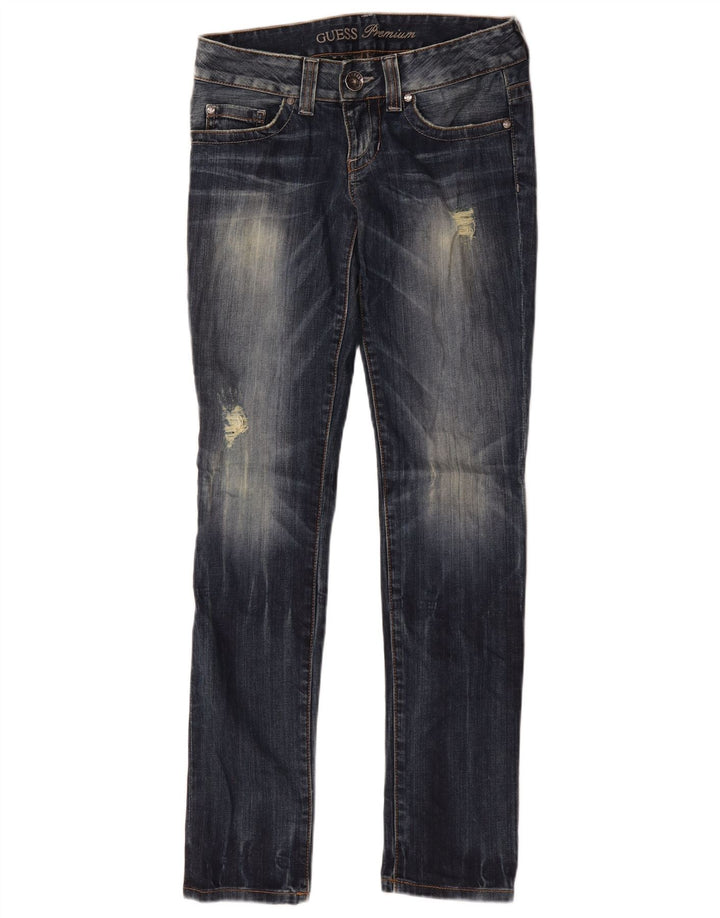 Guess Damen Distressed Slim Jeans W29 L32 Blaue Baumwolle