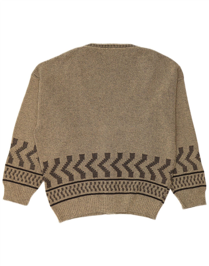 VINTAGE Herren Cardigan Pullover Große Khaki Geometrische Baumwolle