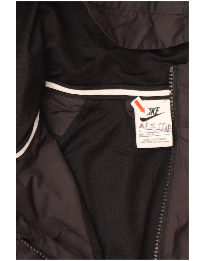 NIKE Jungen-Regenjacke mit Kapuze, 13–14 Jahre, XL, schwarzes Polyester