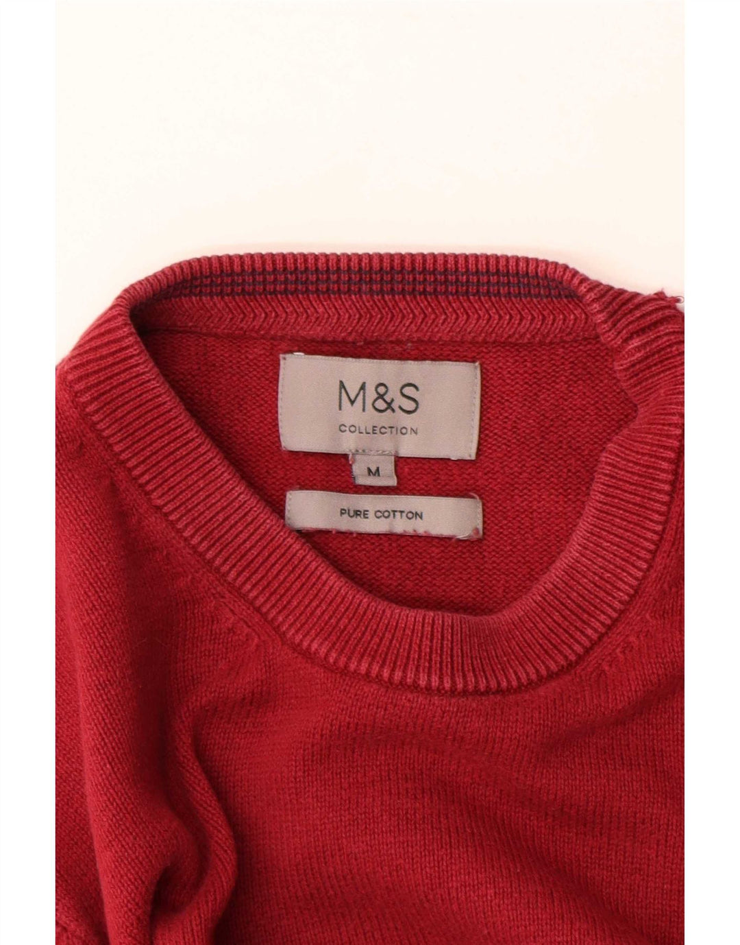 Marks & Spencer Herren-Pullover mit Rundhalsausschnitt, mittelrote Baumwolle