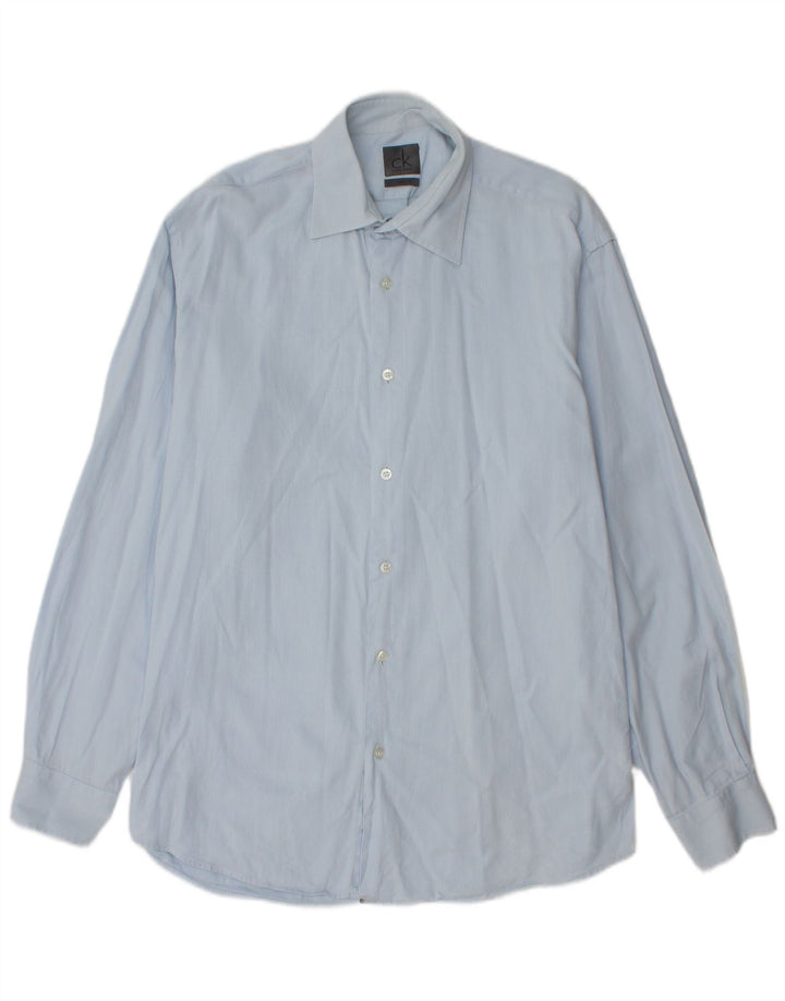 CALVIN KLEIN Mens Regular Fit Shirt Size 42 16 1/2 Large Blue Herringbone