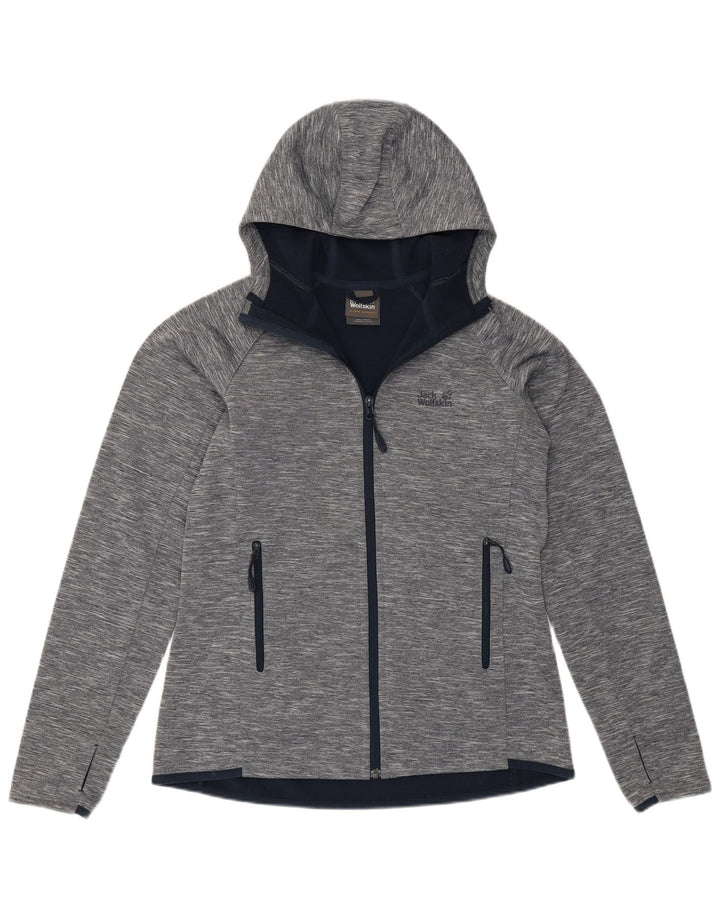 Jack Wolfskin Damen-Kapuzenpullover mit Reißverschluss, UK 12, mittelgrau geflecktes Polyester