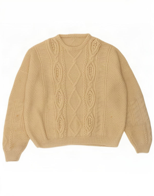 Vintage Herren-Pullover mit Rundhalsausschnitt, groß, gebrochenes Weiß