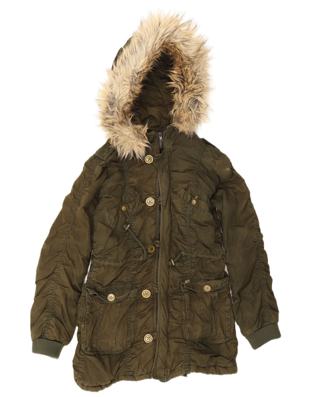 Miss Sixty Damen-Parka mit Kapuze, UK 12, mittlere Khaki-Baumwolle