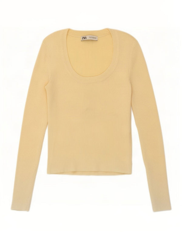 Zara Damen Crop Top Langarm UK 12 Mittelgelb