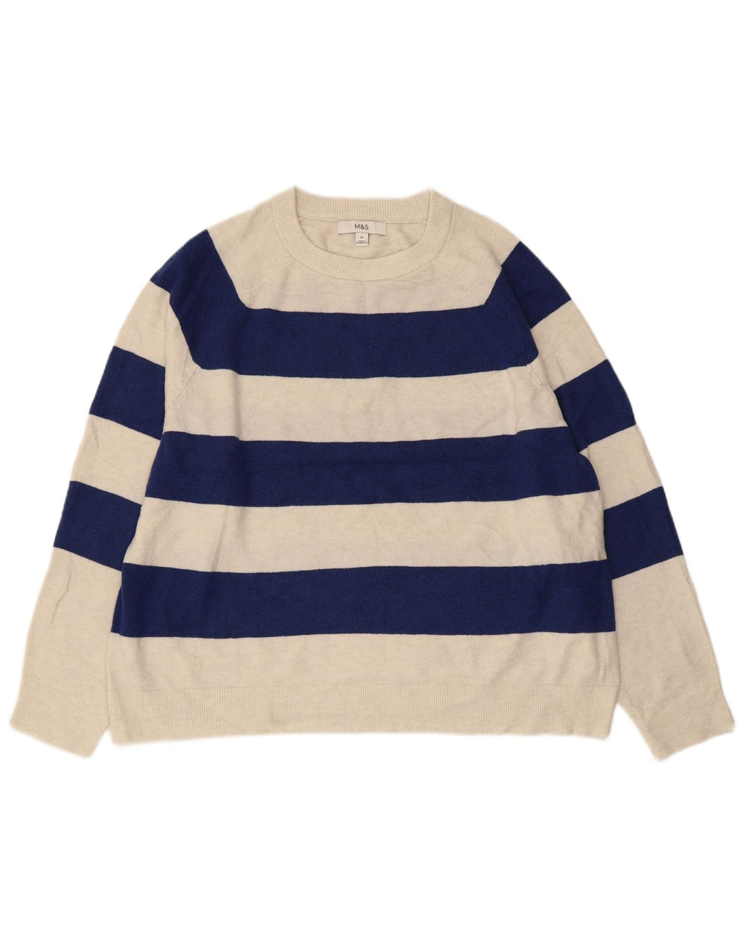 MARKS & SPENCER Damen Pullover mit Rundhalsausschnitt UK 18 XL Marineblau gestreift