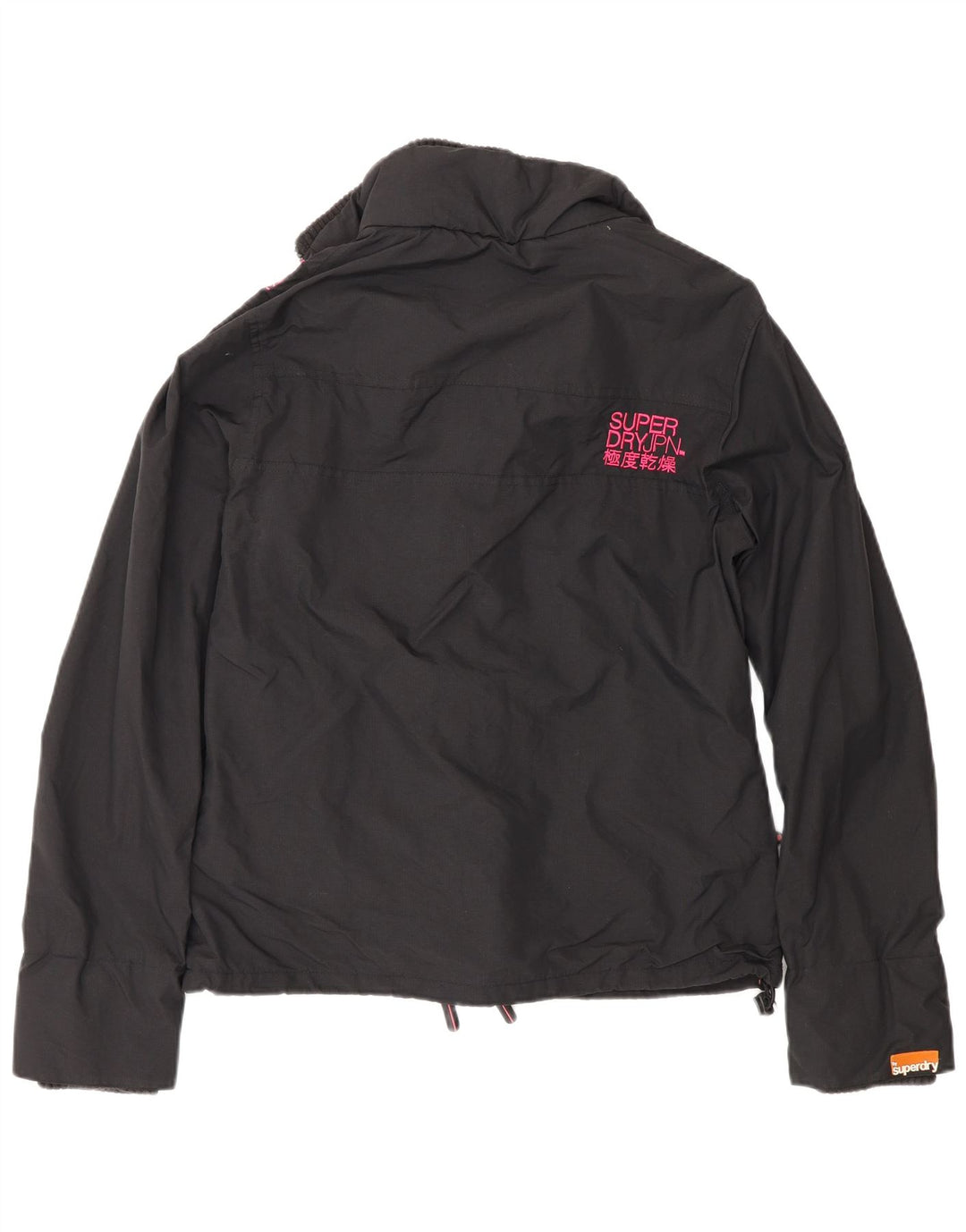 Superdry Damen-Windbreaker-Jacke mit normaler Passform, Größe 46, Größe L, aus schwarzem Nylon