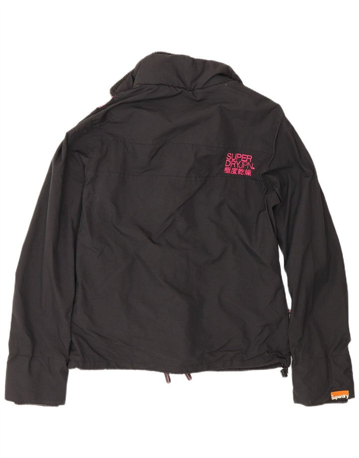 Superdry Damen-Windbreaker-Jacke mit normaler Passform, Größe 46, Größe L, aus schwarzem Nylon