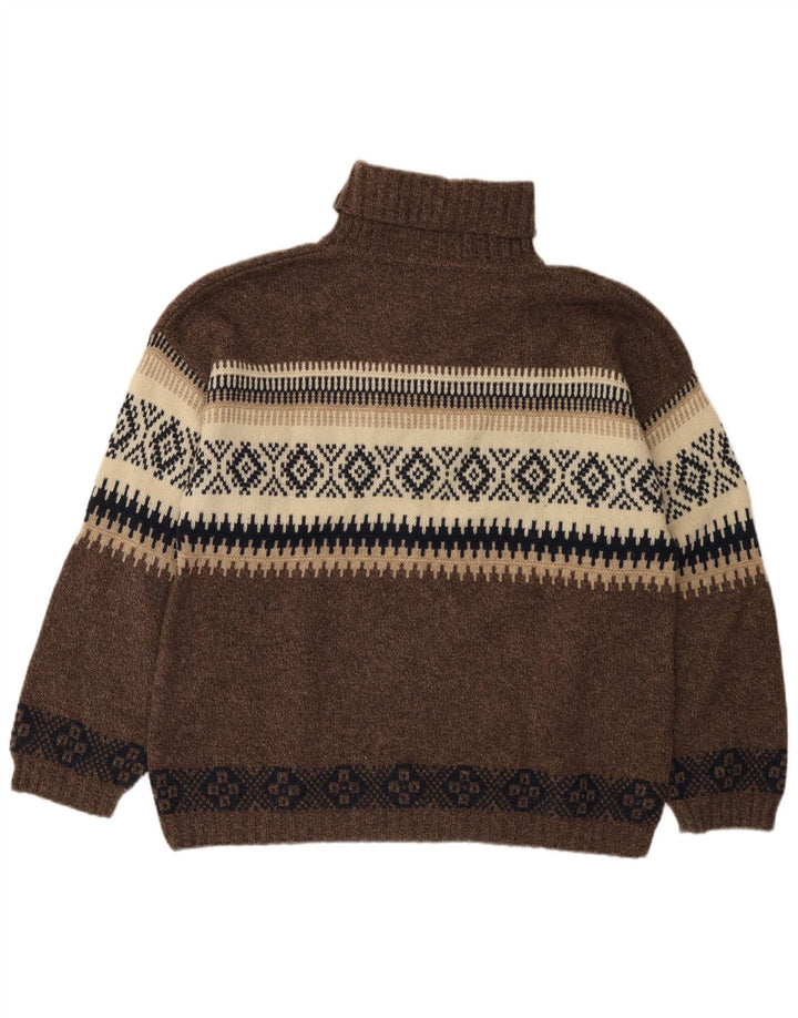 Lemon Herren-Rollkragenpullover aus mittelbrauner Fair-Isle-Wolle
