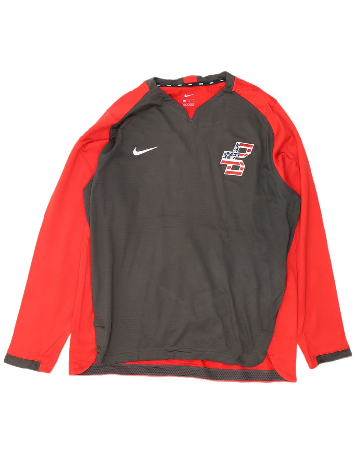 NIKE Herren-Top, langärmelig, XL, Rot, Farbblock-Polyester