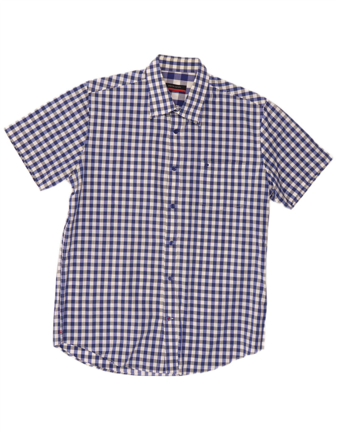 Pierre Cardin Herren-Kurzarmhemd aus mittelblauer Gingham-Baumwolle