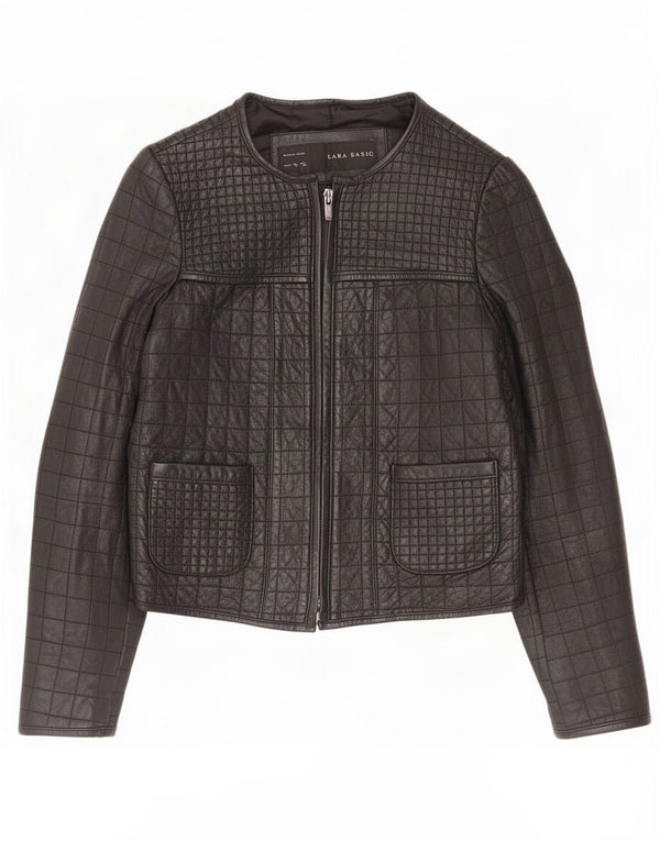 Zara Damen Crop Lederjacke UK 12 Medium Schwarz