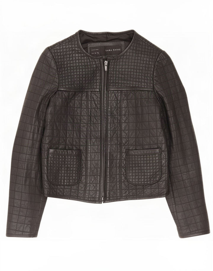 Zara Damen Crop Lederjacke UK 12 Medium Schwarz