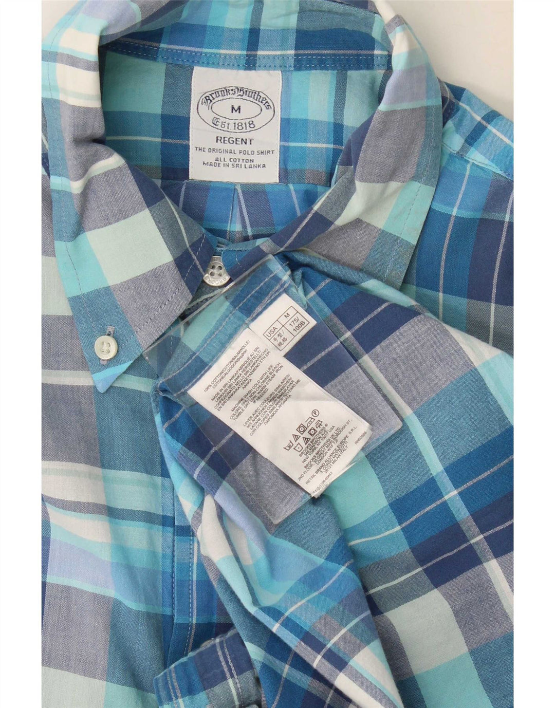 Brooks Brothers Herren Regent Kurzarmhemd aus mittelblau karierter Baumwolle