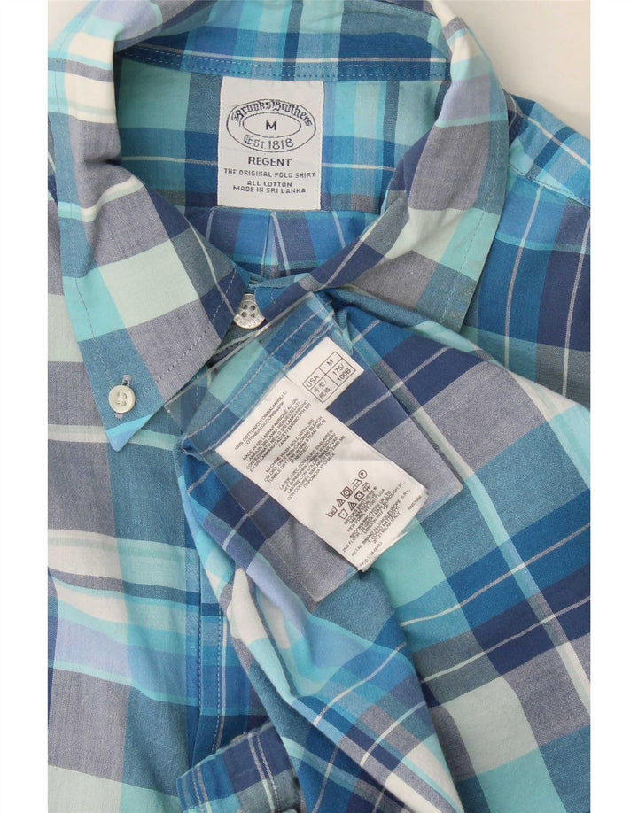 Brooks Brothers Herren Regent Kurzarmhemd aus mittelblau karierter Baumwolle