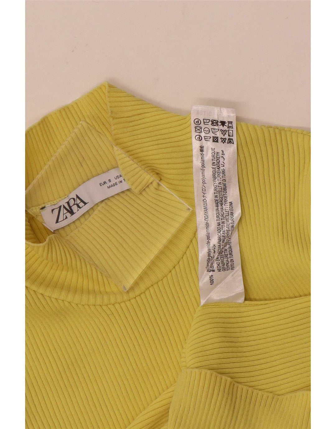 Zara Damen Top Langarm UK 8 Small Gelb Polyamid
