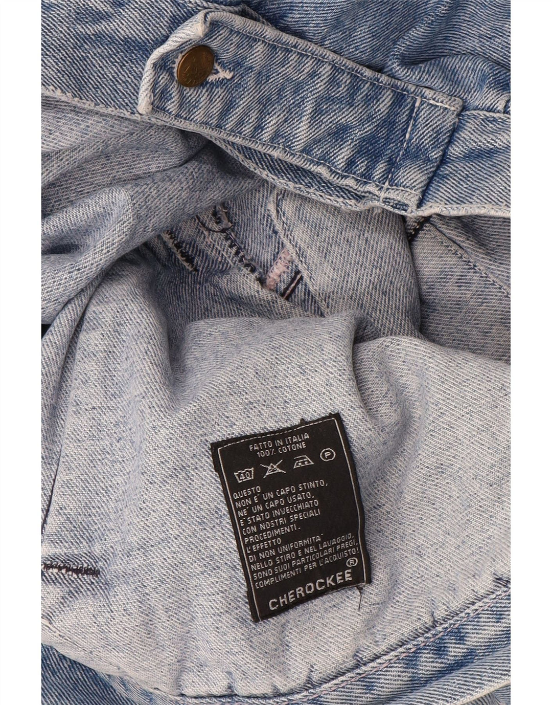Cherokee Herren-Jeansjacke mit Grafik, UK 40, große blaue geometrische Baumwolle